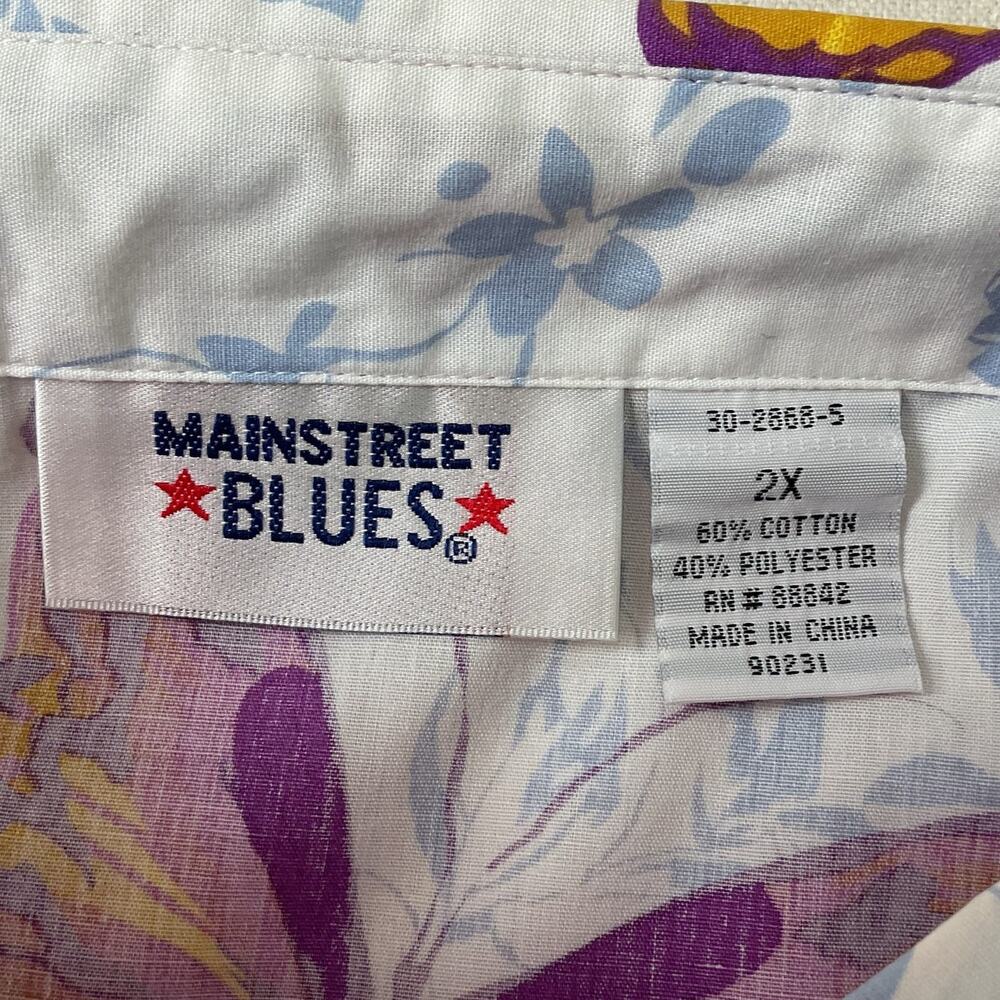 MainStreet Blue Womens Plus Size 2X Collared Button Up Butterfly Dress Shirt - Picture 6 of 9